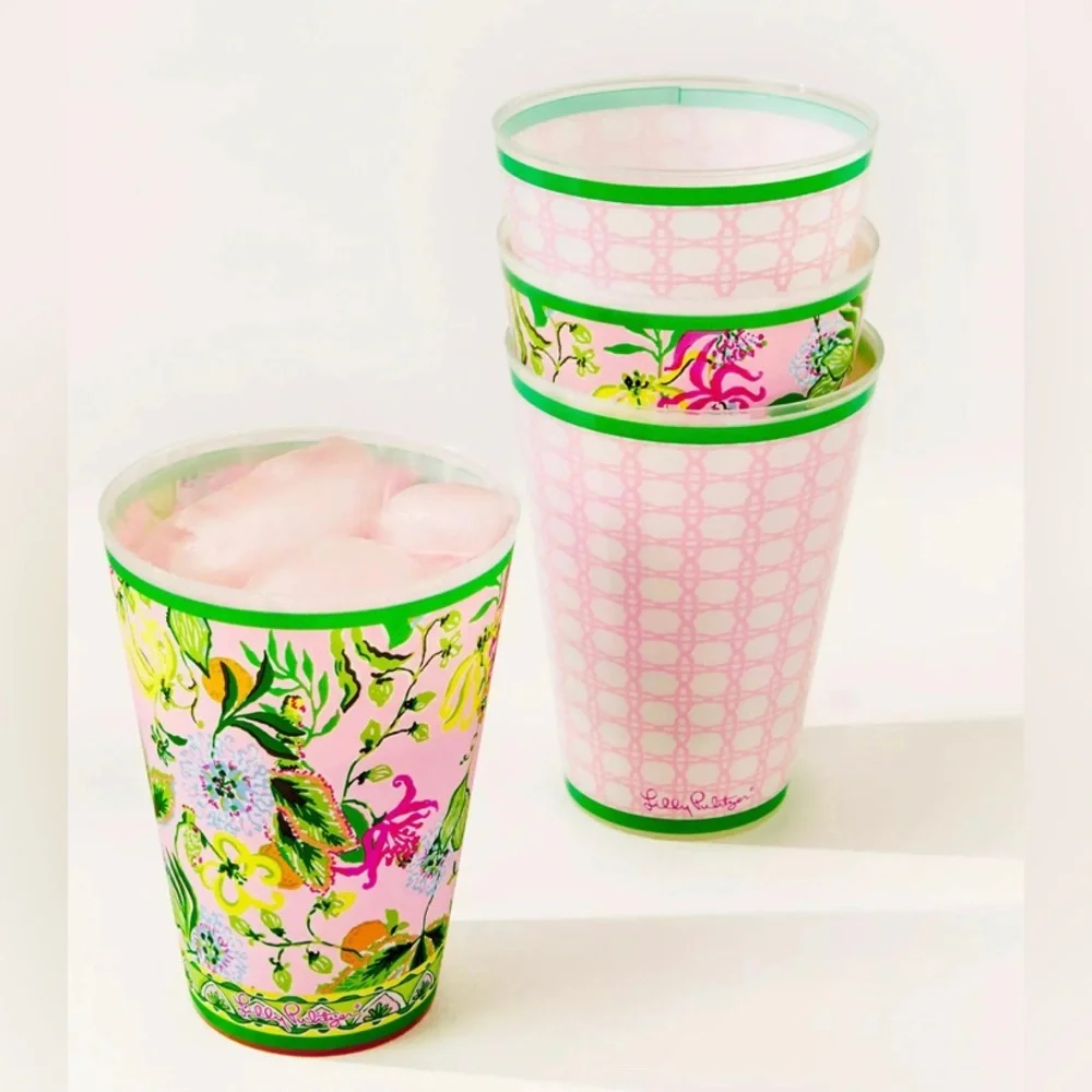Lilly Pulitzer Pink and Green Floral Cups NWT
